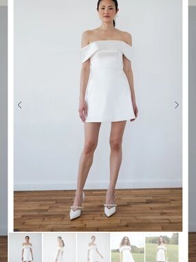 Jenny Yoo Off-Shoulder Mini Wedding Dress in White (Macy Dress)